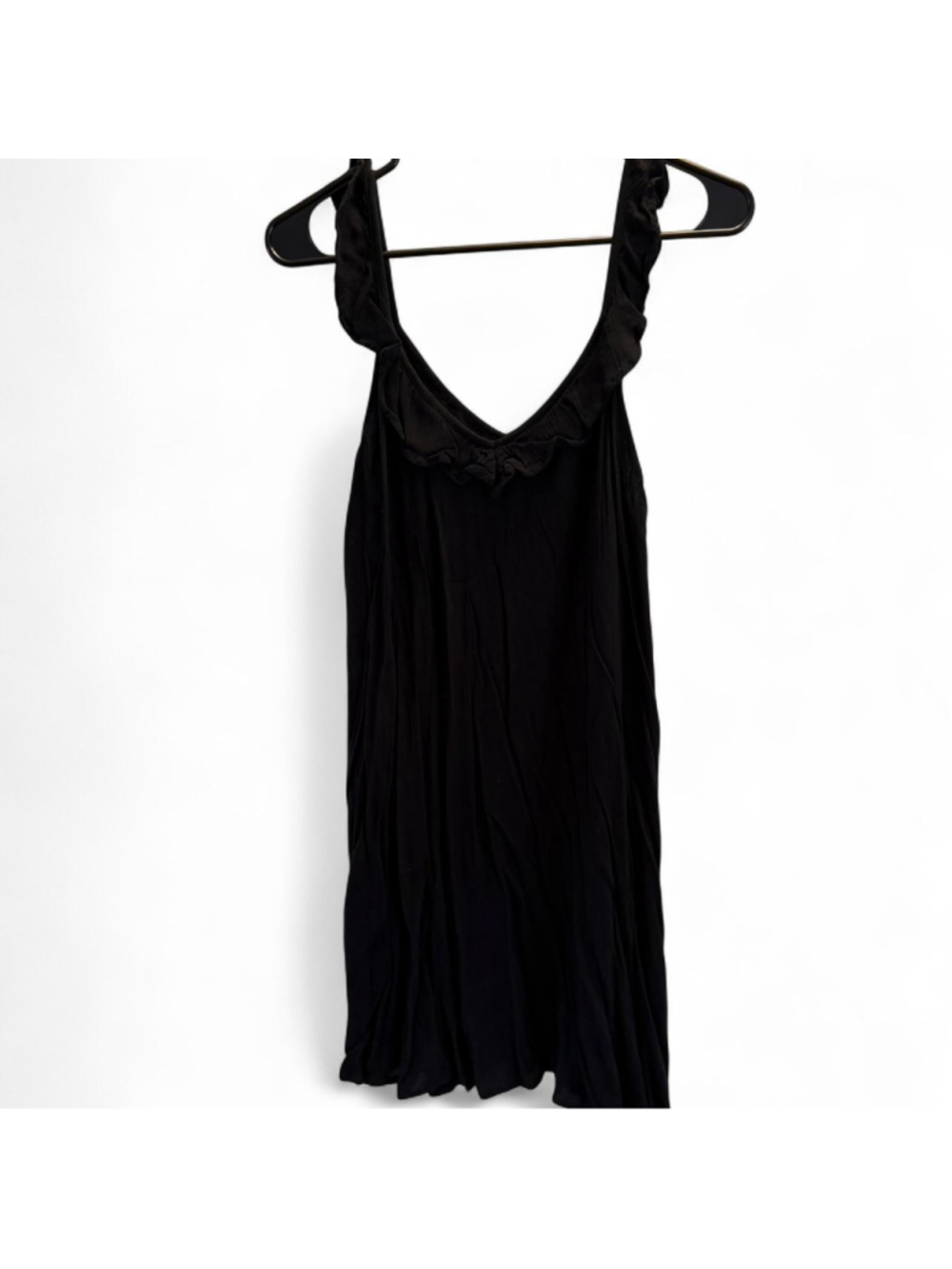 Black feminine off the shoulder mini dress with ruffle detail